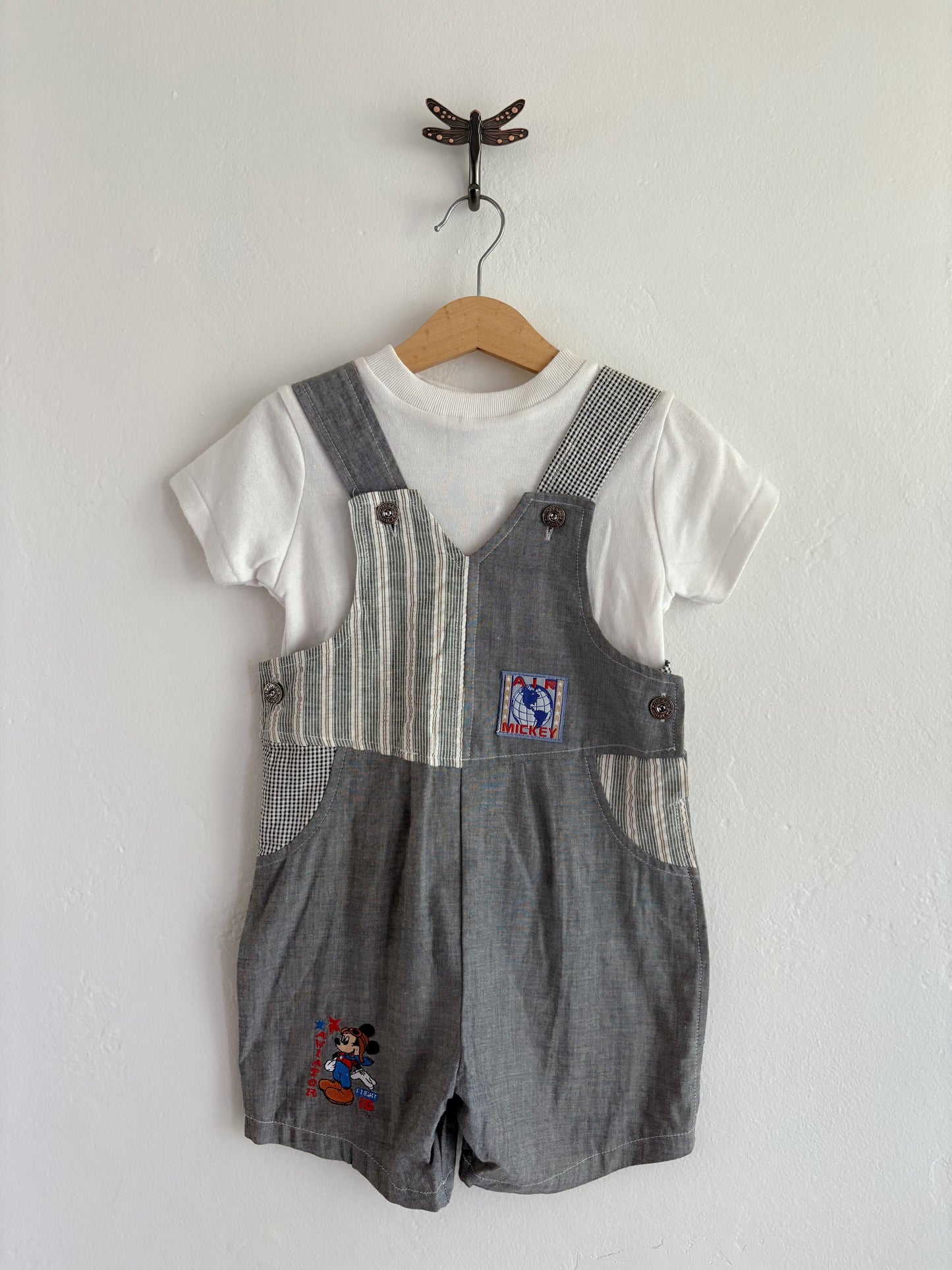 vintage mickey aviator mouse overall set (4T)