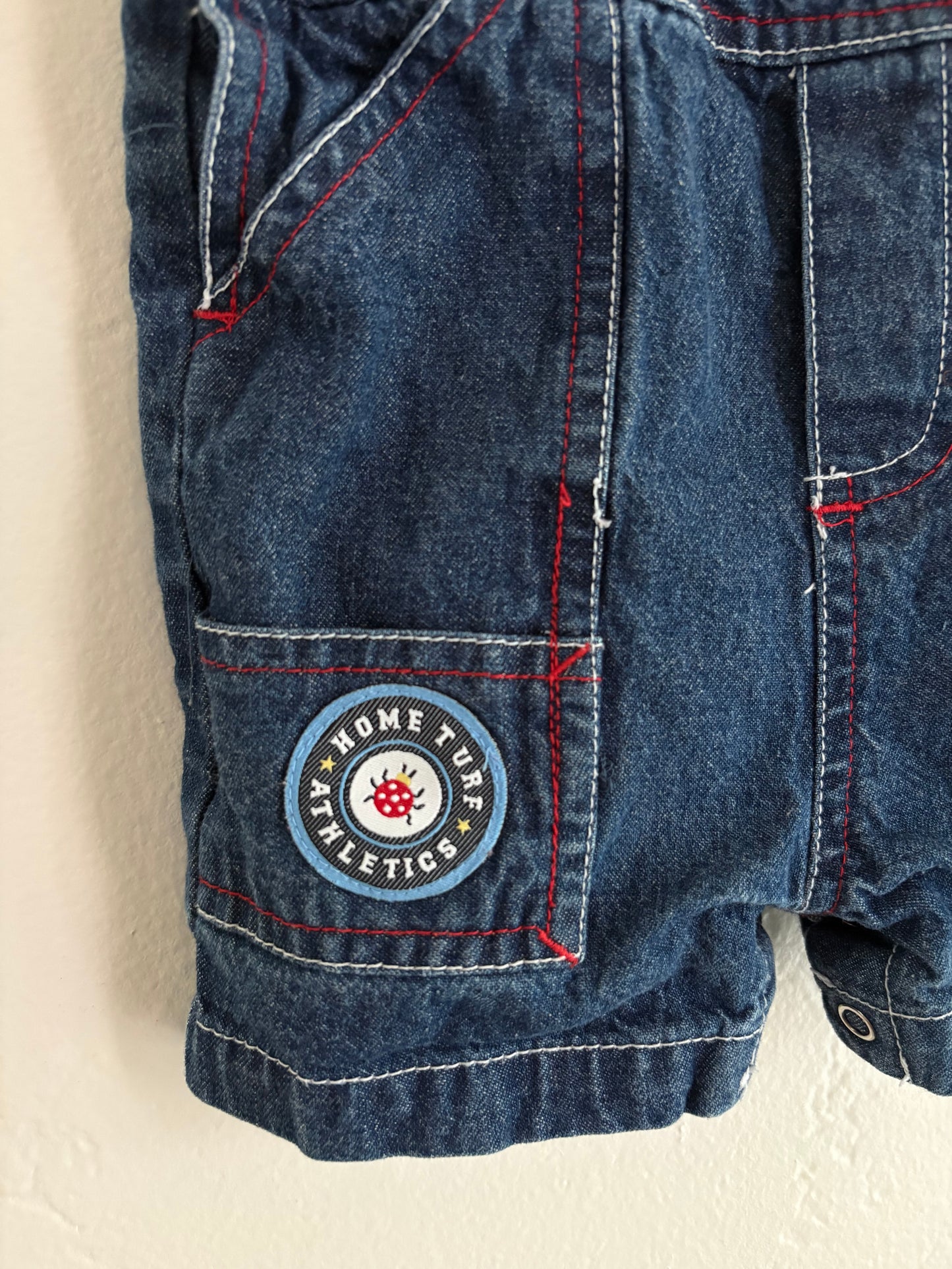 denim sporty bug shortalls (6/9M)