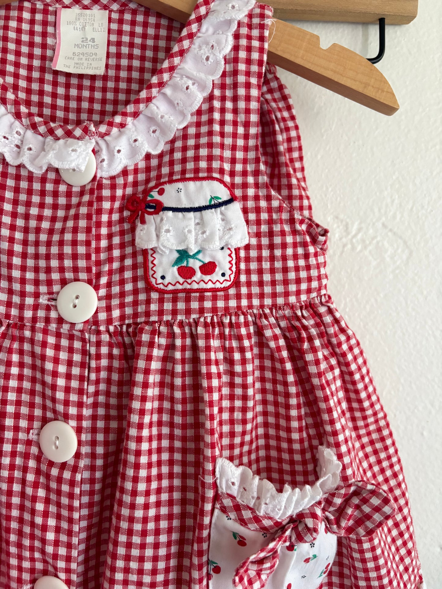 vintage gingham cherry set (24M)