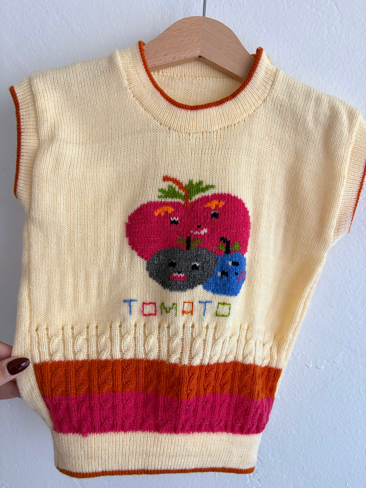 vintage hand knit tomato vest